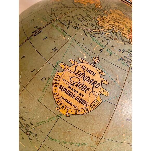 Vintage Replogle 12 Inch Mid-Century Standard Globe On Metal Base~See Details - Picture 9 of 15